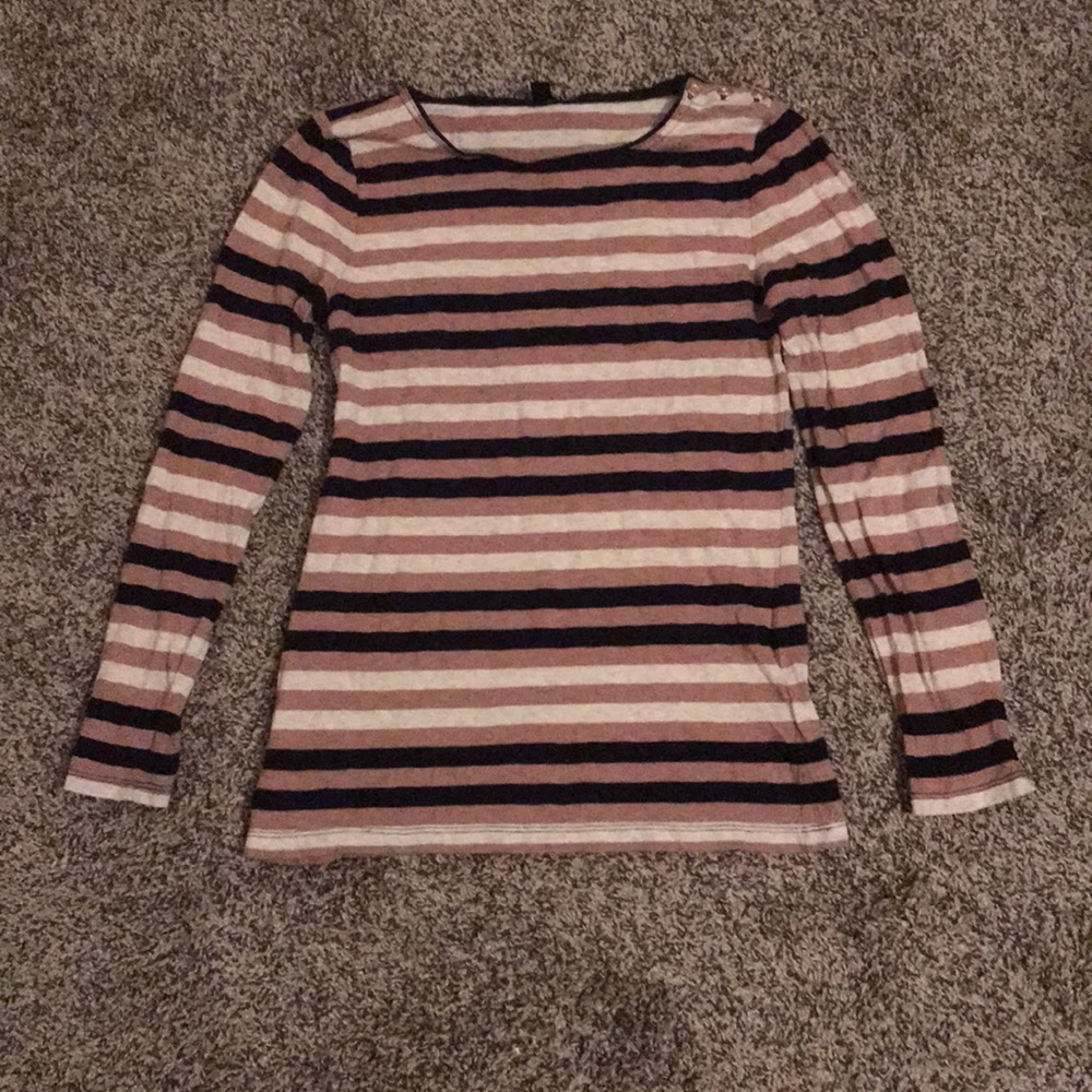 Size Small J Crew Tan Black White Stripe T Shirt
